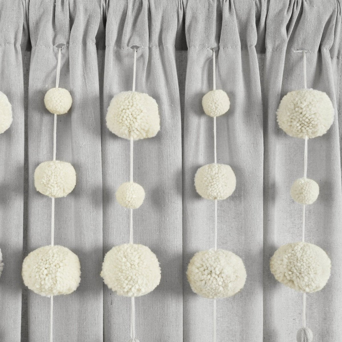 Boho Pom Pom Tassel Faux Linen Window Curtain Panels