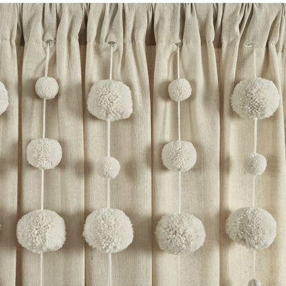 Boho Pom Pom Tassel Faux Linen Window Curtain Panels