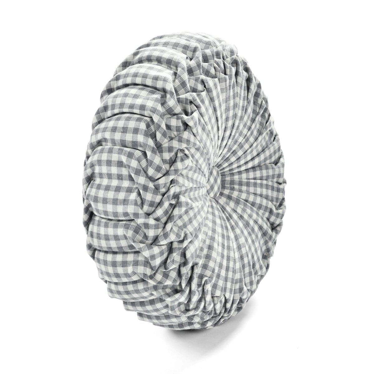 Gingham Check Yarn Dyed Pleated Round Pillow