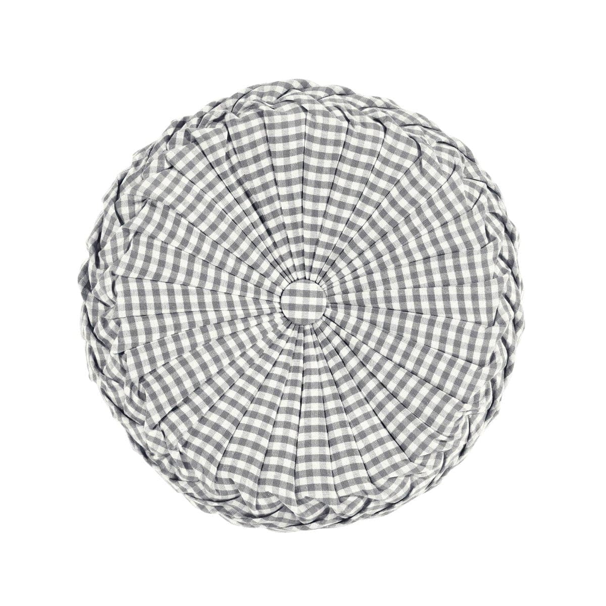 Gingham Check Yarn Dyed Pleated Round Pillow