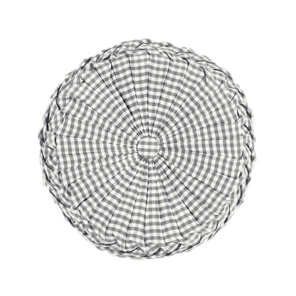 Gingham Check Yarn Dyed Pleated Round Pillow