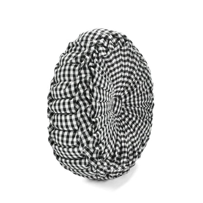 Gingham Check Yarn Dyed Pleated Round Pillow
