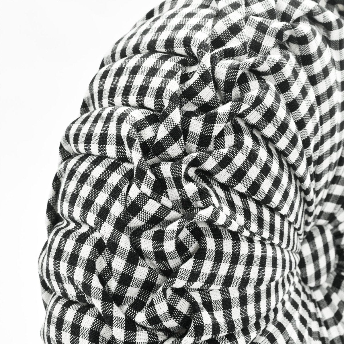 Gingham Check Yarn Dyed Pleated Round Pillow