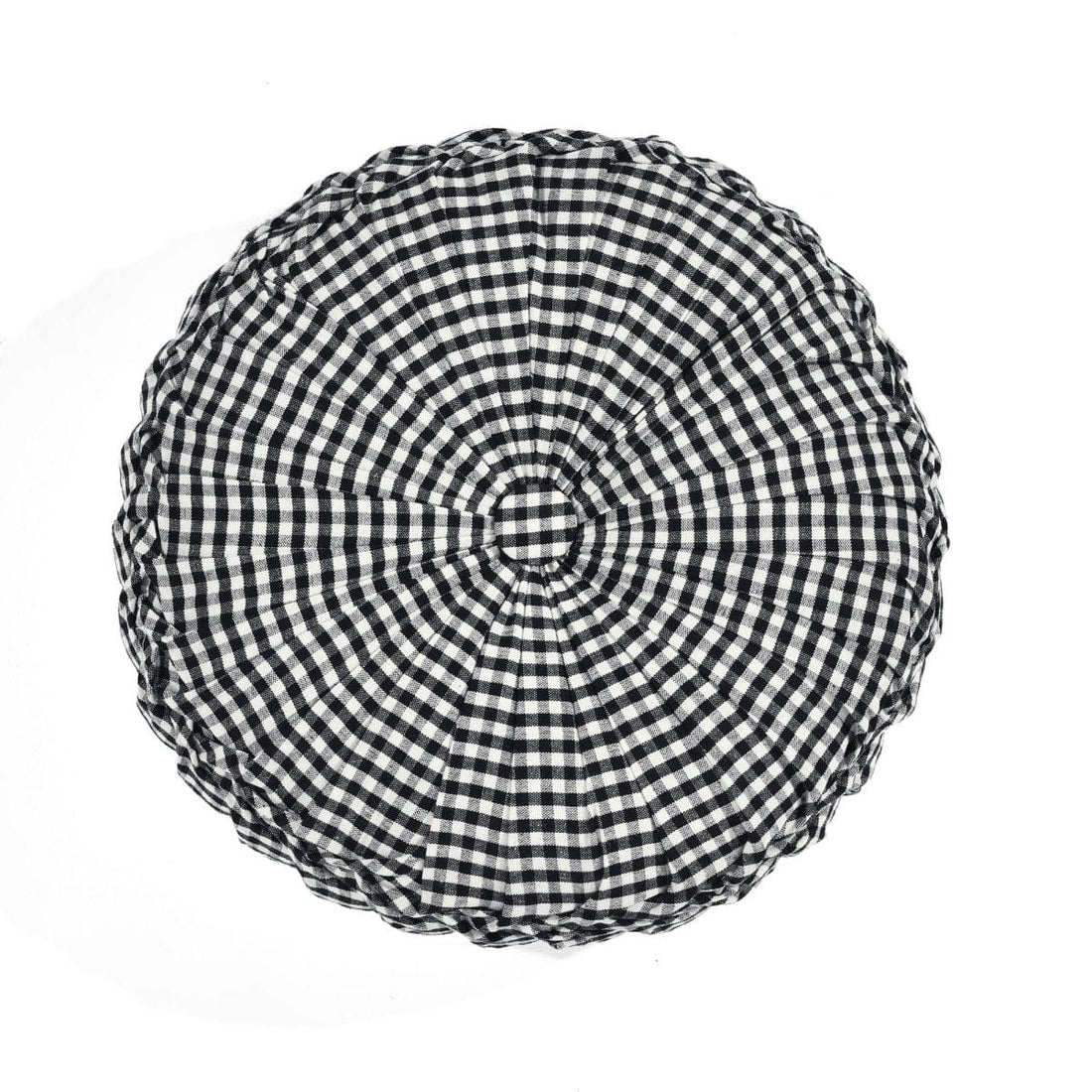 Gingham Check Yarn Dyed Pleated Round Pillow