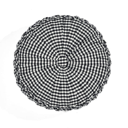 Gingham Check Yarn Dyed Pleated Round Pillow
