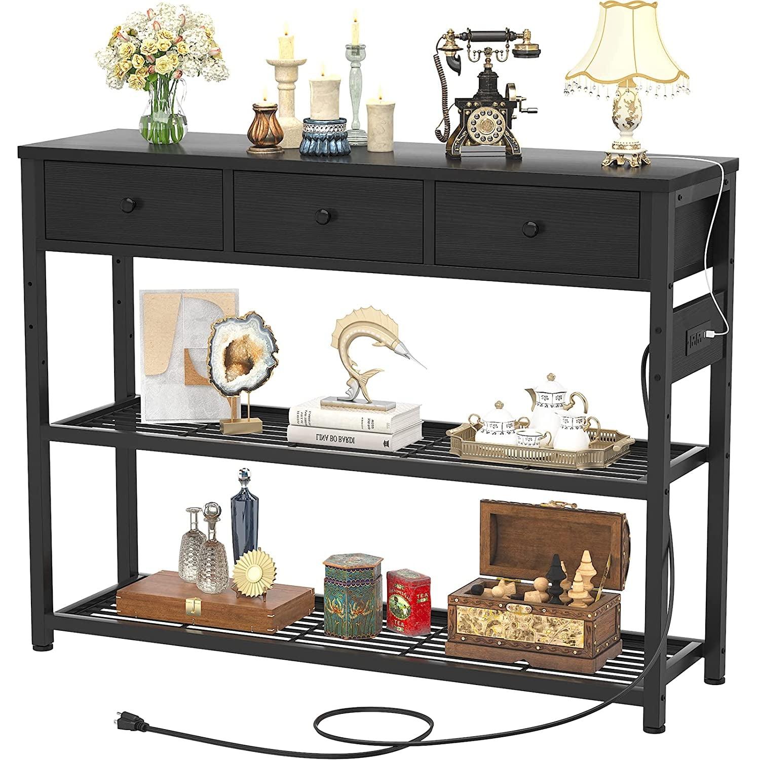 Black Console Table With USB Ports And Outlets