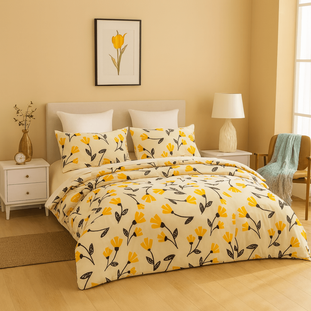 Yellow Fleur Duvet Cover Set w/ Pillow Cases