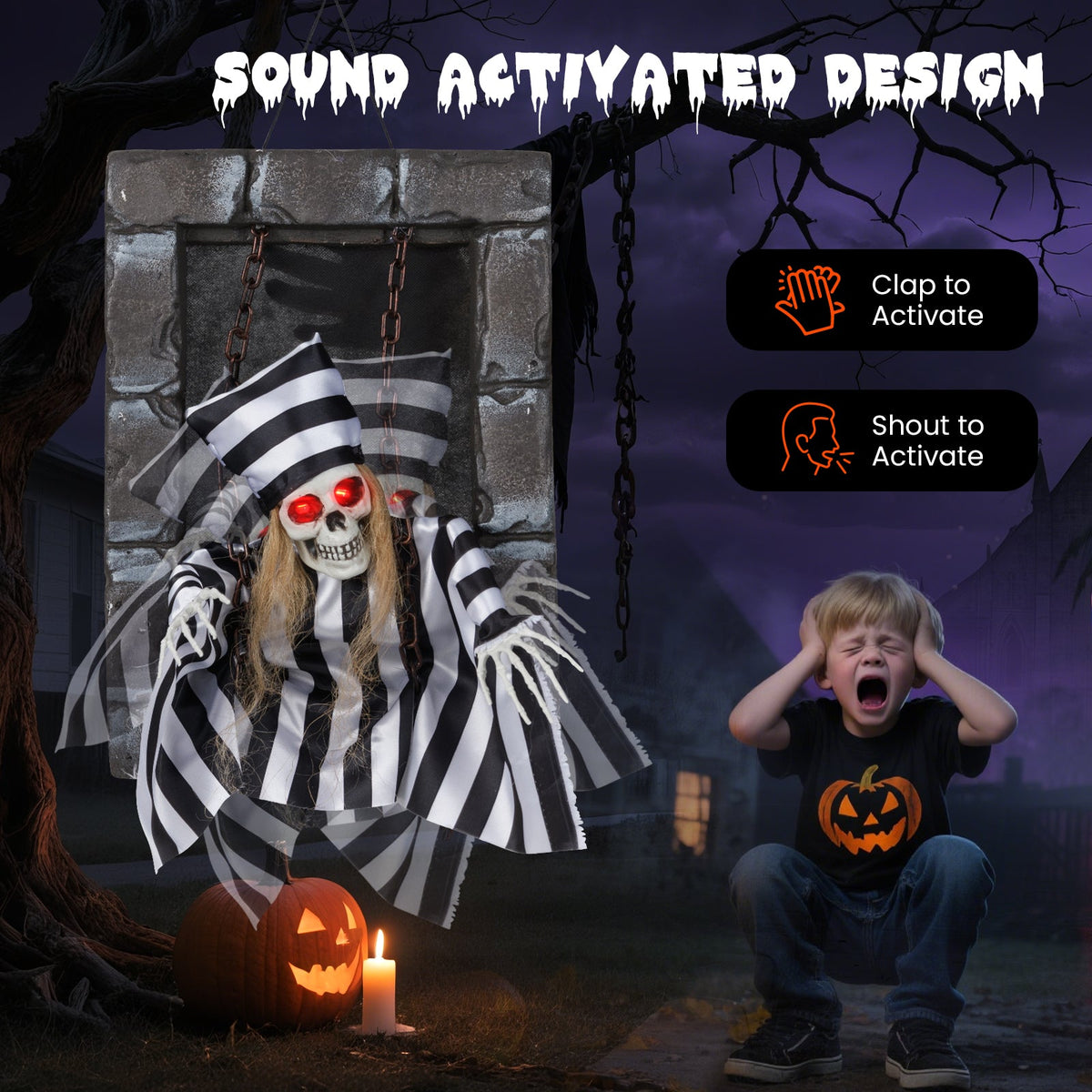 Animated Halloween Decoration - 18 Inch Skeleton Prisoner