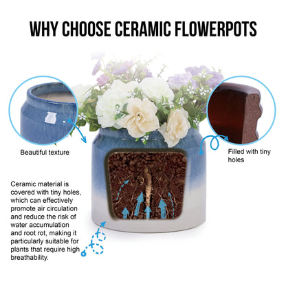 Set of 2 Gradient Ceramic Flowerpots - White/Blue