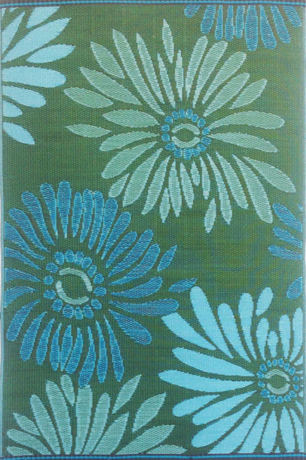 Daisy Aqua &amp; Green Reversible Outdoor Mat