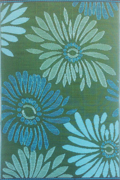 Daisy Aqua &amp; Green Reversible Outdoor Mat