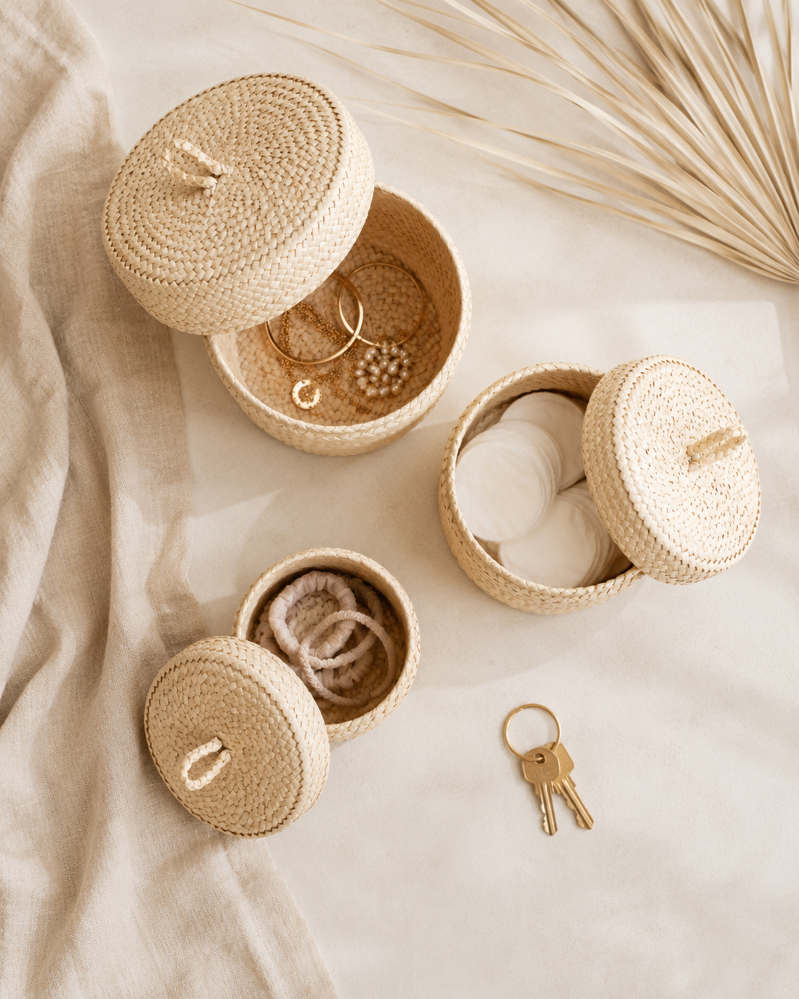 Handmade Blonde Pandanus Leaf Small Storage Baskets - Set of 3