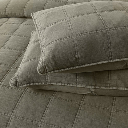 Logan Stone Washed Cotton Quilt 3 Piece Set - Sand, Faded Olive