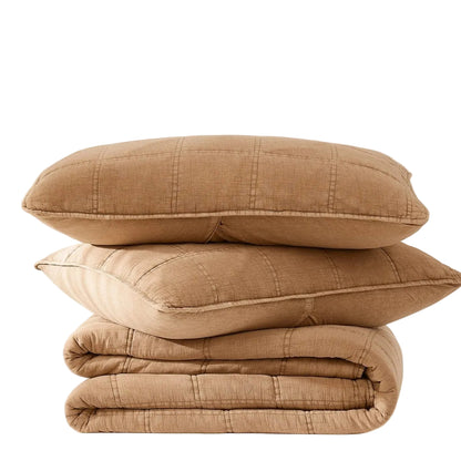 Logan Stone Washed Cotton Quilt 3 Piece Set - Sand, Faded Olive