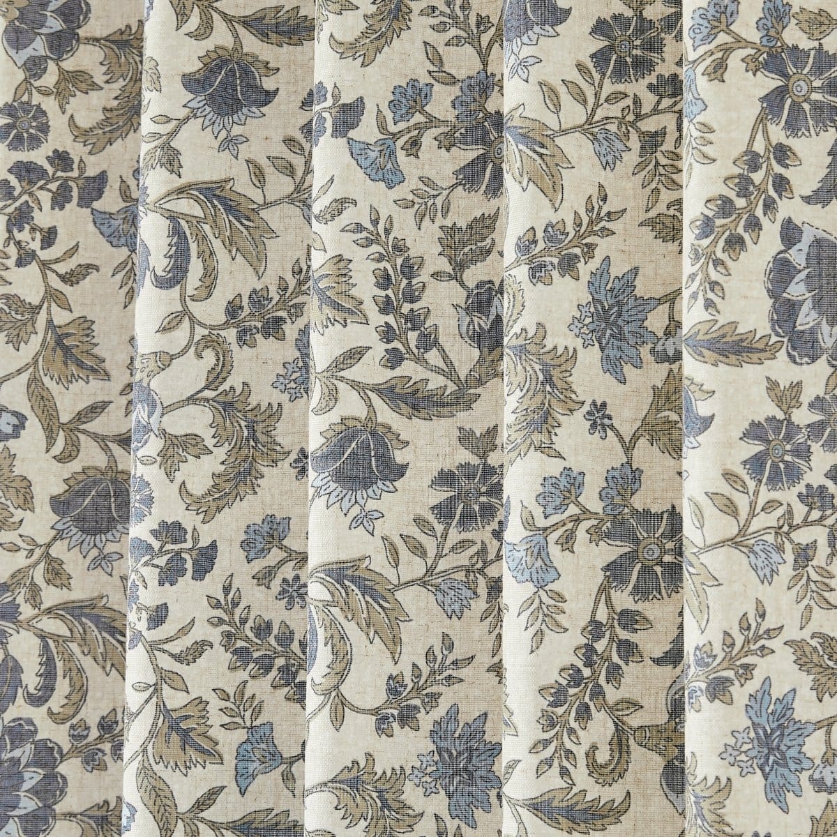 Lillian Block Print Linen Textured Window Curtain Panels