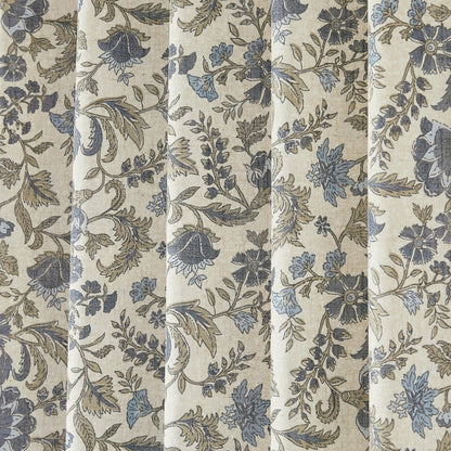 Lillian Block Print Linen Textured Window Curtain Panels