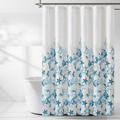 Oceana Watercolor Sea Life Linen Textured Shower Curtain