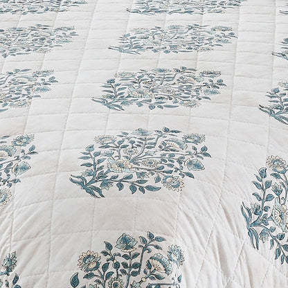 Sofia Flower Block Bouquet Reversible Cotton Quilt 3Pc Set