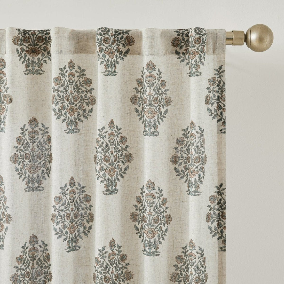Sofia Flower Block Bouquet Linen Textured Window Curtain Panels