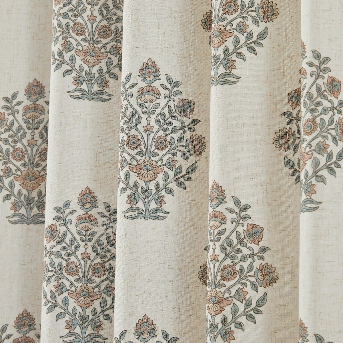 Sofia Flower Block Bouquet Linen Textured Window Curtain Panels