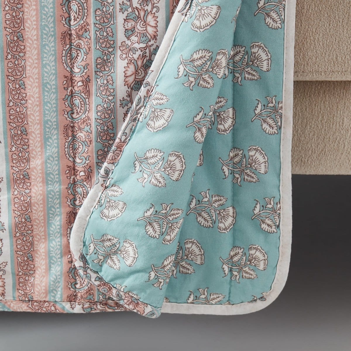 Sofia Flower Block Reversible Cotton Throw Blanket