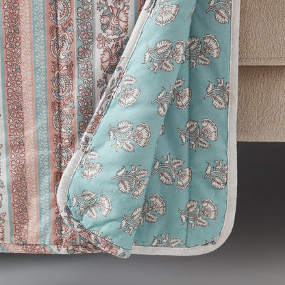 Sofia Flower Block Reversible Cotton Throw Blanket