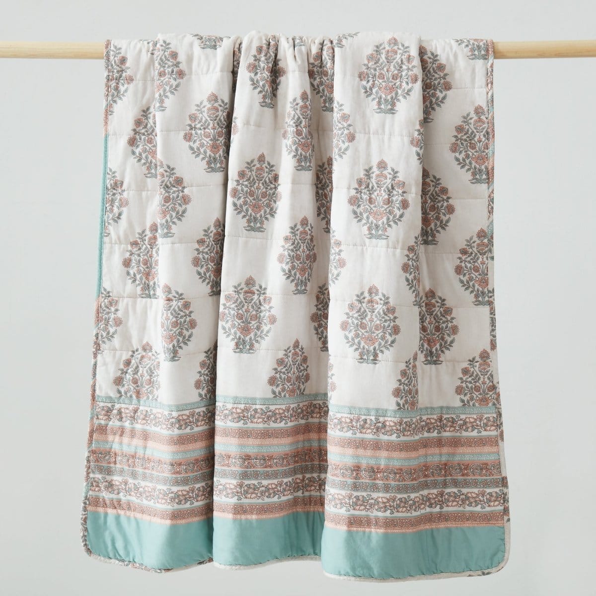 Sofia Flower Block Reversible Cotton Throw Blanket