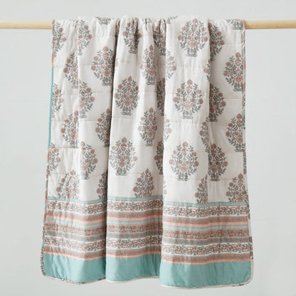 Sofia Flower Block Reversible Cotton Throw Blanket