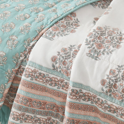 Sofia Flower Block Reversible Cotton Throw Blanket