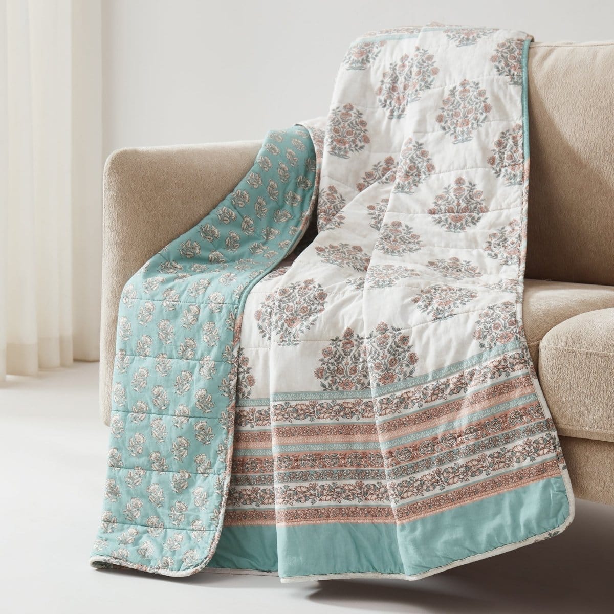 Sofia Flower Block Reversible Cotton Throw Blanket