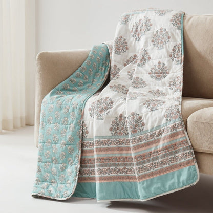 Sofia Flower Block Reversible Cotton Throw Blanket