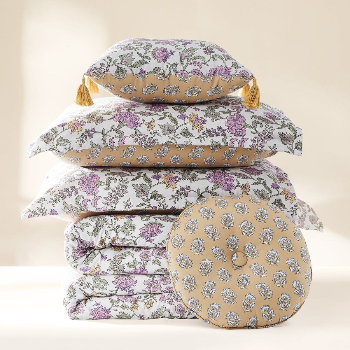 Lillian Block Print 5 Pc Reversible Comforter Set