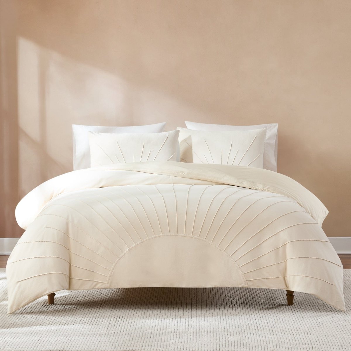 Solar Drift Velvet Duvet Cover Set - Cream