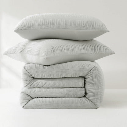Azalea Ruched Velvet Stripe Comforter Set in Teal Green or Light Grey