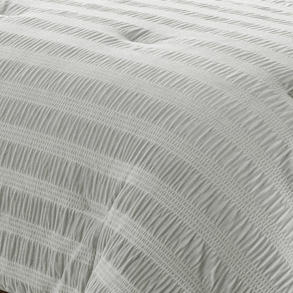 Azalea Ruched Velvet Stripe Comforter Set in Teal Green or Light Grey