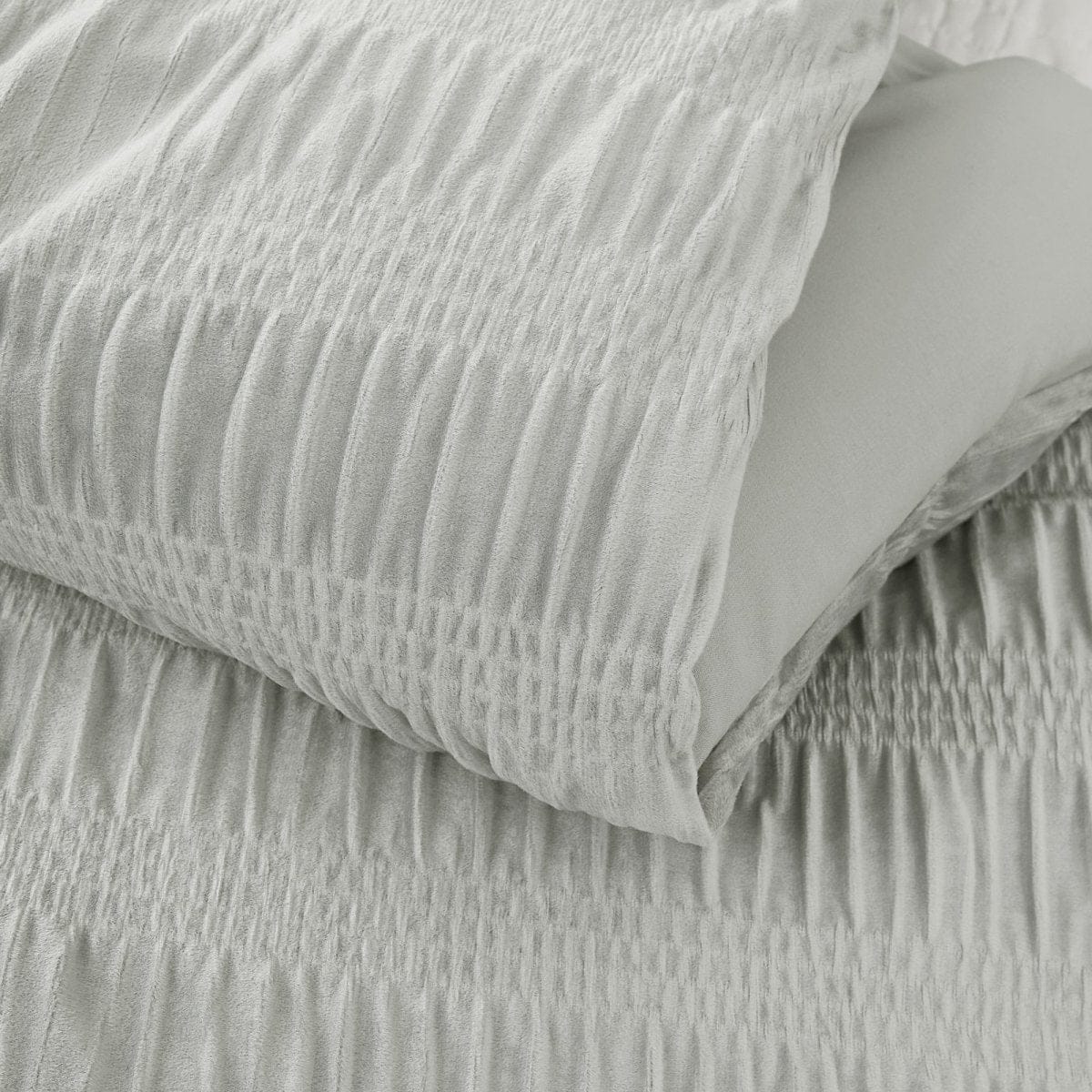 Azalea Ruched Velvet Stripe Comforter Set in Teal Green or Light Grey