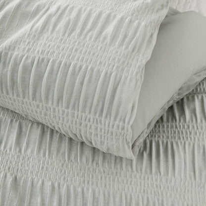 Azalea Ruched Velvet Stripe Comforter Set in Teal Green or Light Grey