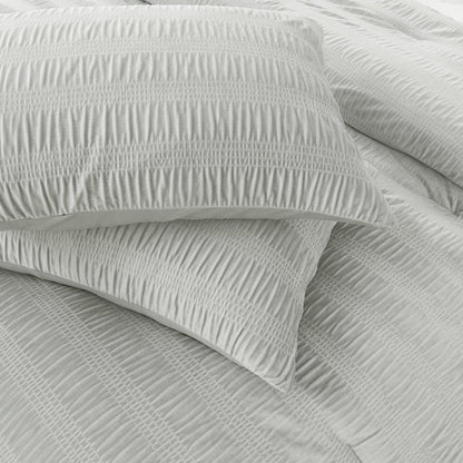 Azalea Ruched Velvet Stripe Comforter Set in Teal Green or Light Grey