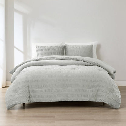 Azalea Ruched Velvet Stripe Comforter Set in Teal Green or Light Grey