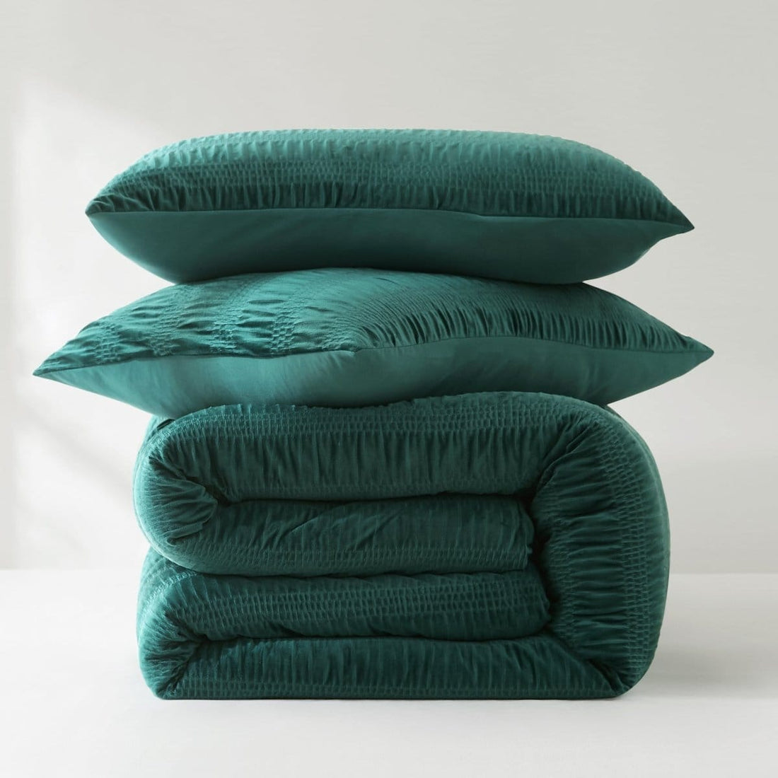 Azalea Ruched Velvet Stripe Comforter Set in Teal Green or Light Grey