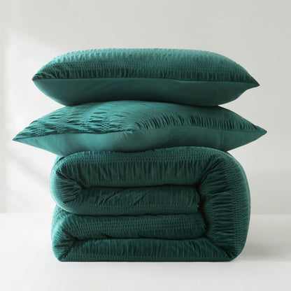 Azalea Ruched Velvet Stripe Comforter Set in Teal Green or Light Grey
