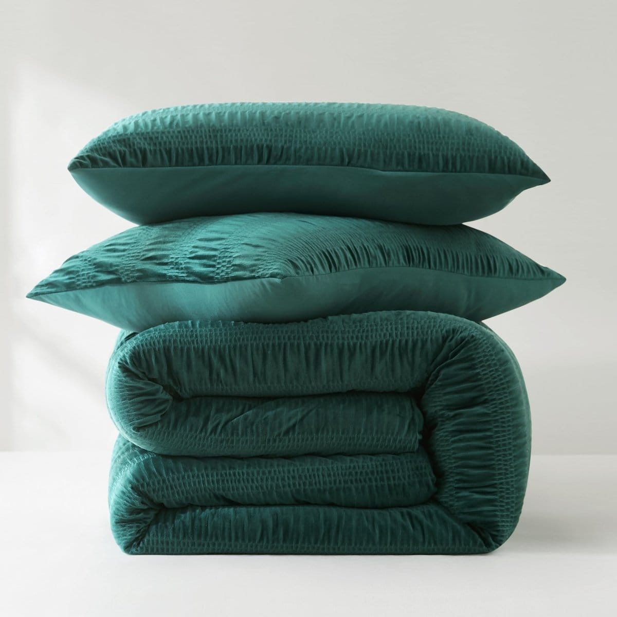 Azalea Ruched Velvet Stripe Comforter Set in Teal Green or Light Grey