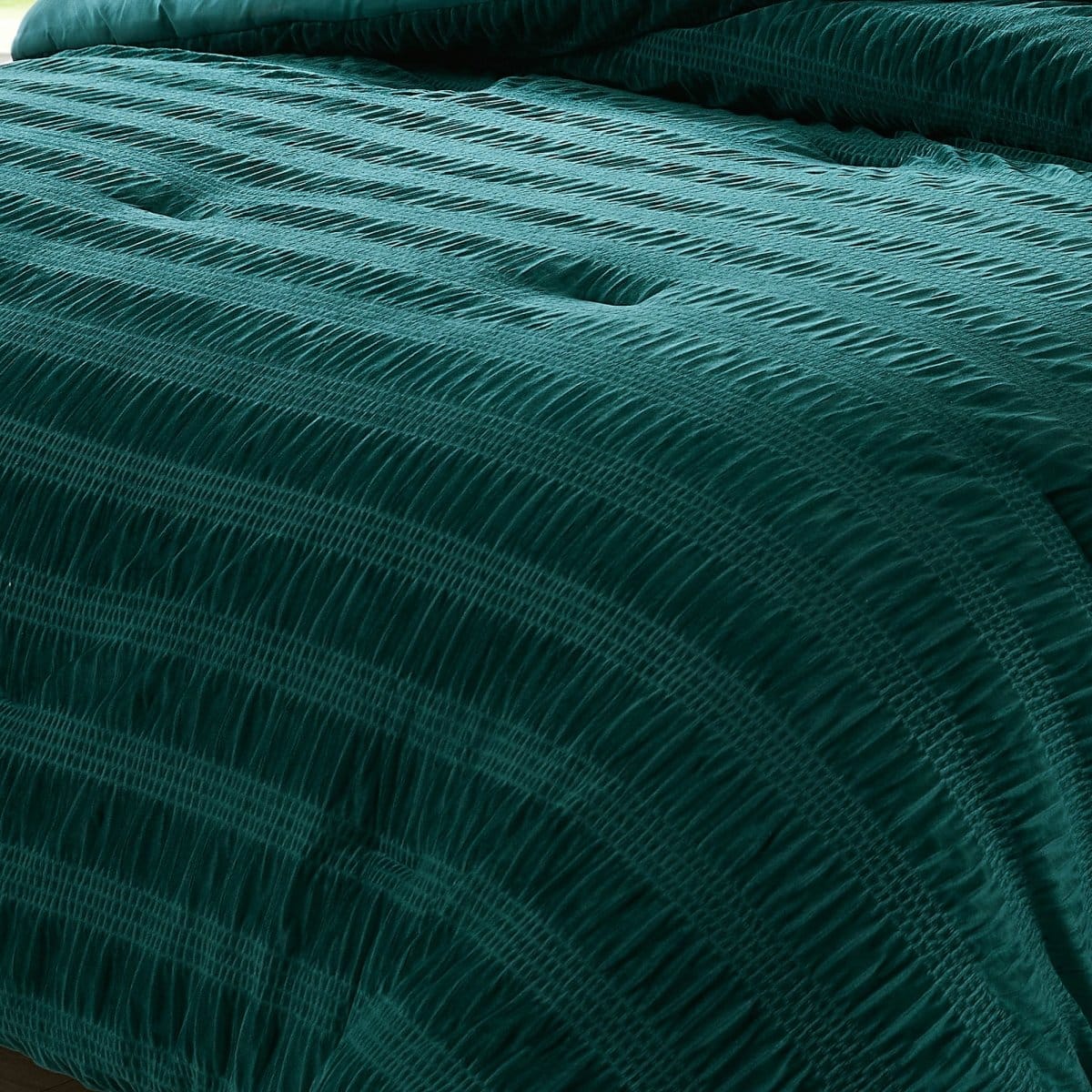 Azalea Ruched Velvet Stripe Comforter Set in Teal Green or Light Grey