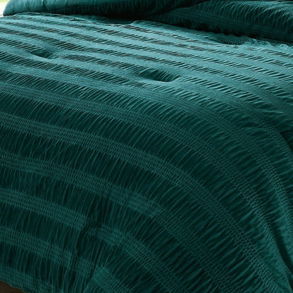 Azalea Ruched Velvet Stripe Comforter Set in Teal Green or Light Grey