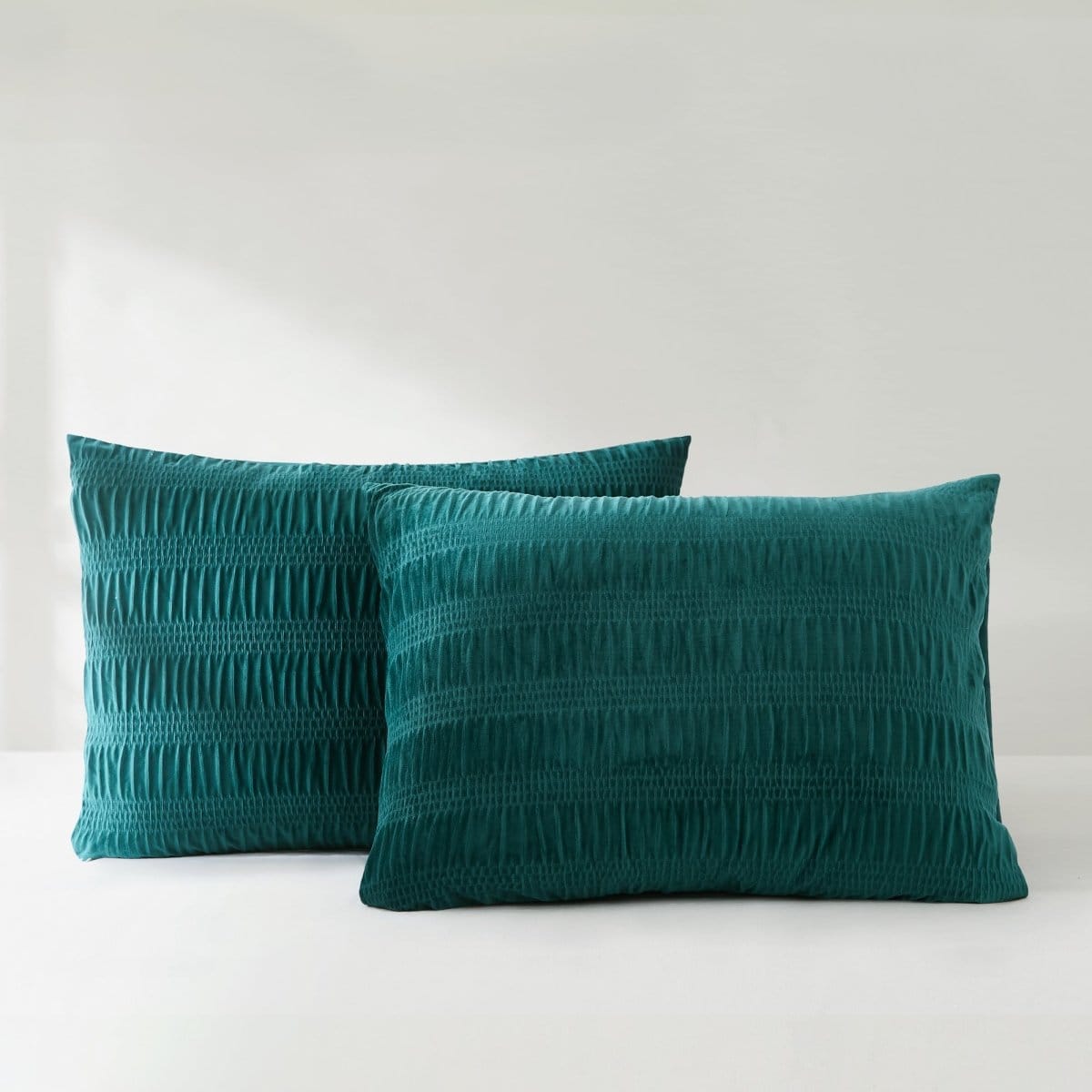 Azalea Ruched Velvet Stripe Comforter Set in Teal Green or Light Grey