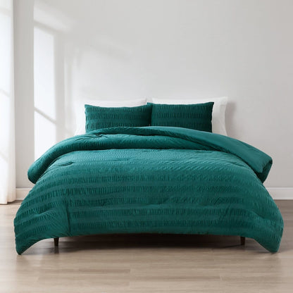 Azalea Ruched Velvet Stripe Comforter Set in Teal Green or Light Grey