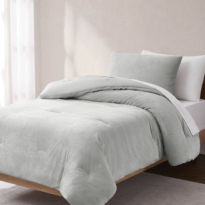 Azalea Ruched Velvet Stripe Comforter Set in Teal Green or Light Grey