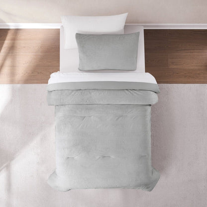 Azalea Ruched Velvet Stripe Comforter Set in Teal Green or Light Grey