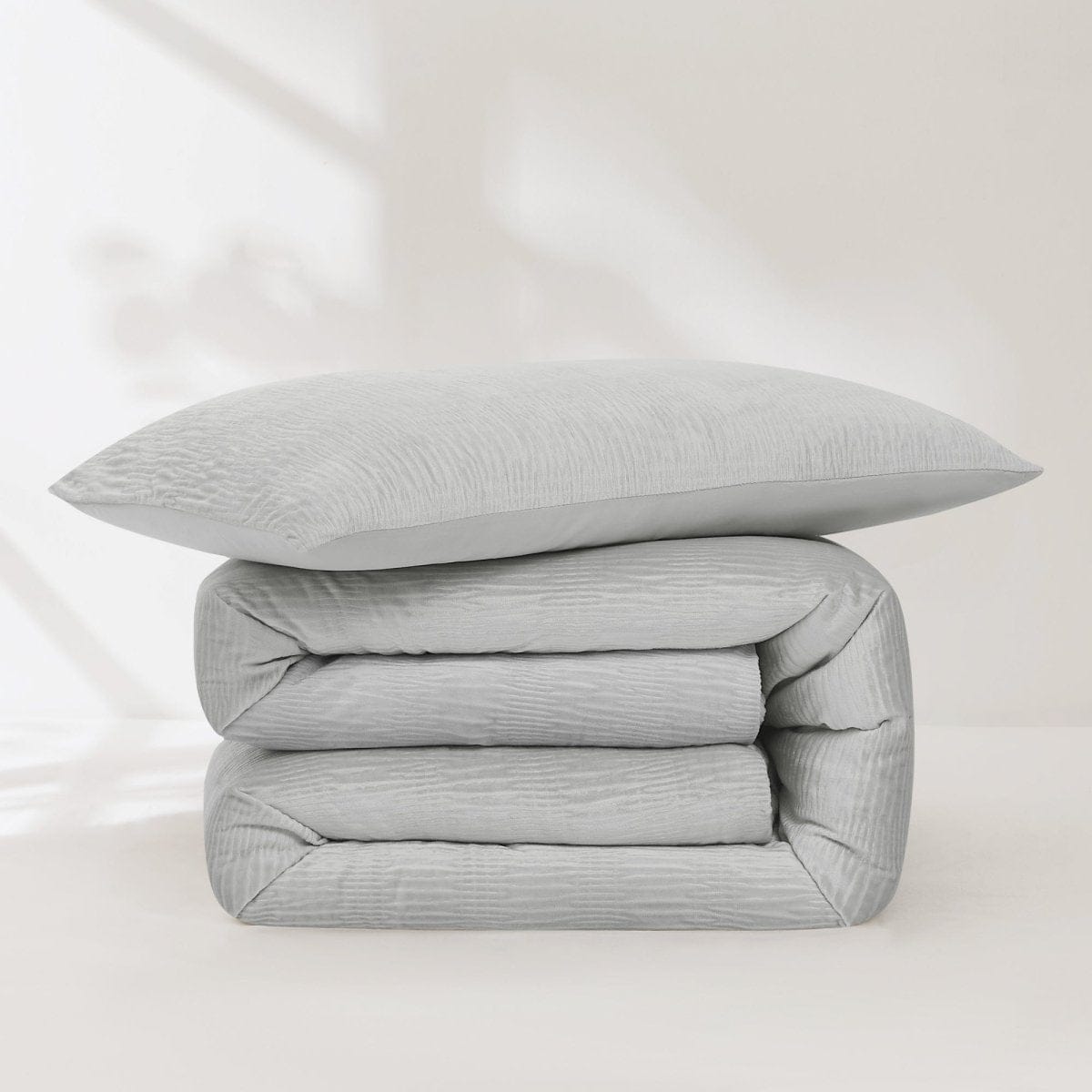 Azalea Ruched Velvet Stripe Comforter Set in Teal Green or Light Grey
