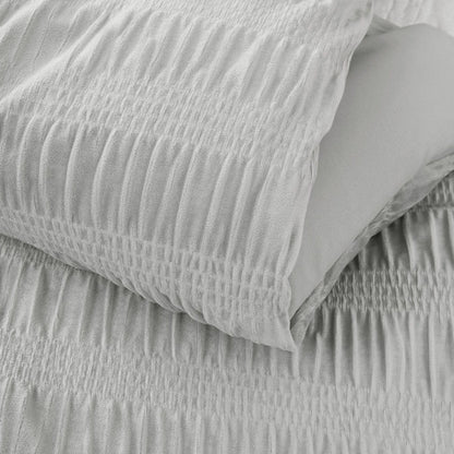Azalea Ruched Velvet Stripe Comforter Set in Teal Green or Light Grey